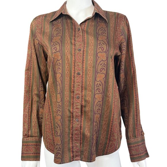 Lauren Ralph Lauren Shirt Womens M Multicolor Paisley Button-Down 100% Cotton - Picture 1 of 7